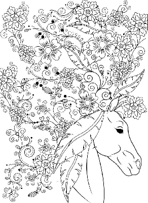 Kolorowanka koń z kwiatami na głowie